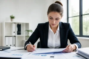 Analyse minutieuse des performances d'un audit Google Ads dans un bureau moderne.