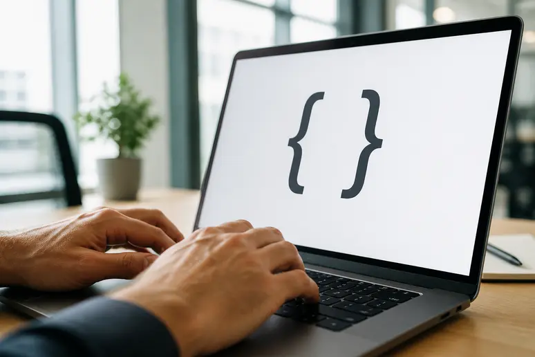 Mains d'un rédacteur configurant une balise keyword google ads sur un clavier d'ordinateur portable