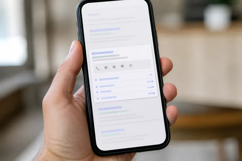Comparaison visuelle d'annonces Google Ads avec et sans extensions sur un écran de smartphone.