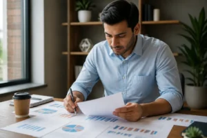 Analyse de données financières sur papier pour une optimisation google ads réussie.