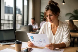 Analyse stratégique de retargeting Facebook par un expert en marketing dans un bureau parisien.
