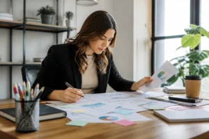Un expert marketing analyse des graphiques de performance pour optimiser sa stratégie sea google ads.