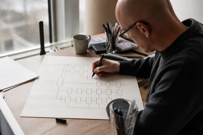 Esquisse d'une architecture de site no code sur papier pour structurer les données