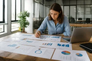 Un expert analysant des données sur papier pour optimiser son tracking google ads au bureau
