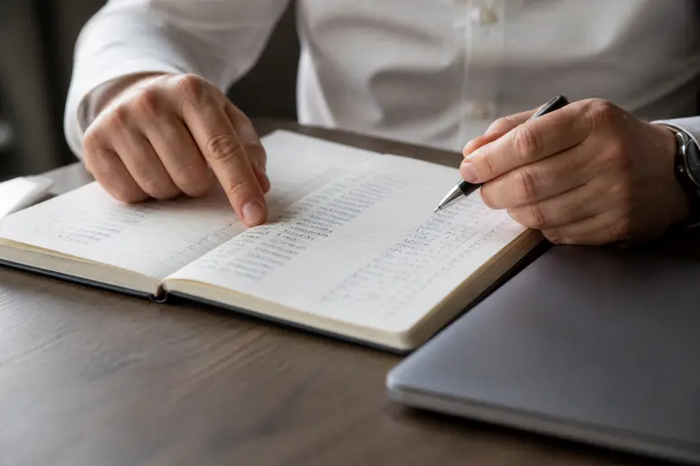 Mains triant des fiches de contacts pour nettoyer une base de données crm obsolète.