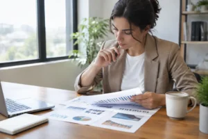 Analyse de rapports marketing sur papier pour comprendre le bon taux de clic emailing et les performances.