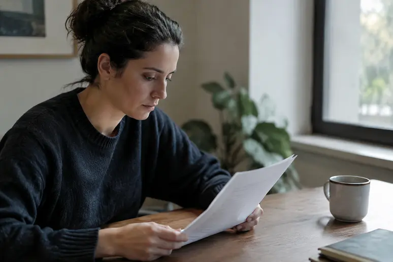 Utilisateur consultant des documents papier pour faire le tri dans ses messages