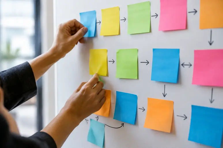 Organisation des étapes de vente sur un tableau mural pour dimensionner son crm gratuit.