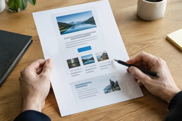 Conception d'un template emailing en colonne unique sur un bureau en bois