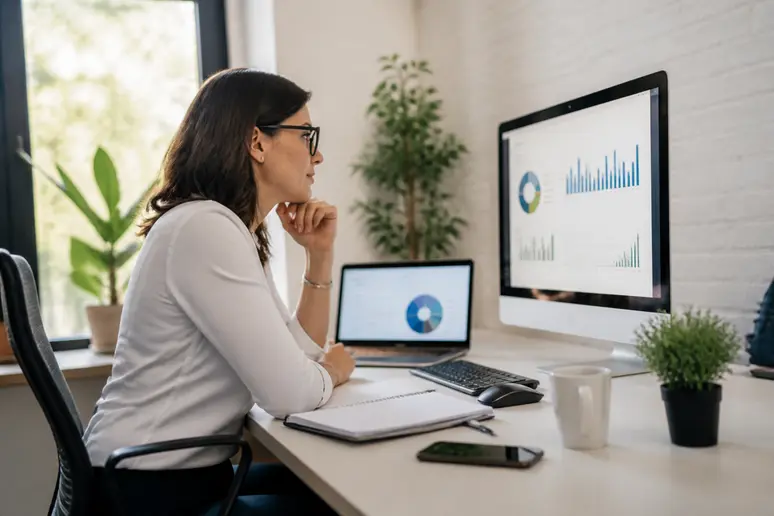 Professionnel analysant les flux de données et mentions d'une plateforme de veille