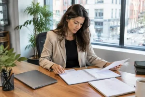 Un responsable marketing organise sa campagne avec des notes papier, illustrant comment envoyer un emailing légalement.