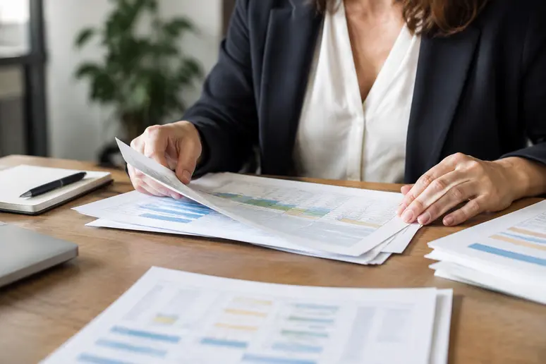 Tri de contacts professionnels sur un bureau pour préparer une campagne d'emailing professionnel